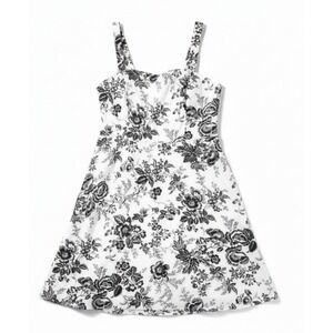 R&K Originals Petite Floral Toile Fit and Flare Dress White Black 14P Sweetheart